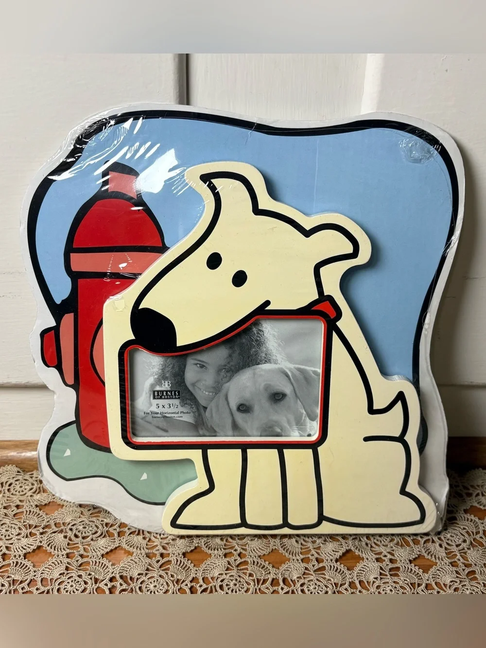 Vintage Y2K Wooden Puppy Dog Kitschy Cartoon Picture Frame New